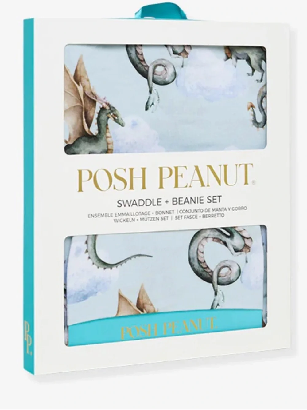 Posh Peanut Light Blue Swaddle Beanie Set with S'mores Print